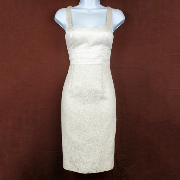 ADRIANNA PAPELL Ivory Gold Brocade Sheath Dress 2P - Picture 3 of 15